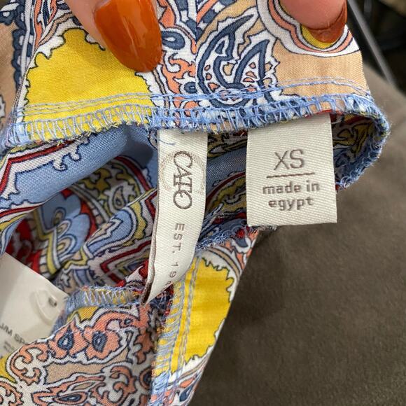 CATO Paisely Front Tie Causal Boho Flare Sleeve Blouse Size XS NWT - Picture 9 of 10